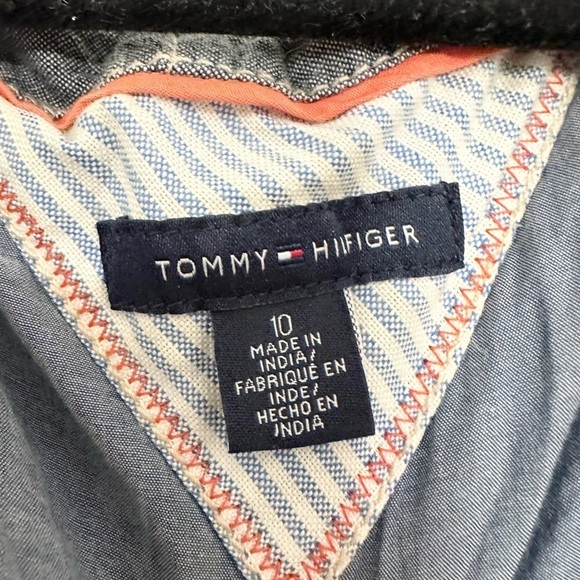 Tommy Hilfiger Sleeveless Patchwork Lined Dress Size 10 Snap Front retro Y2K - Picture 2 of 3